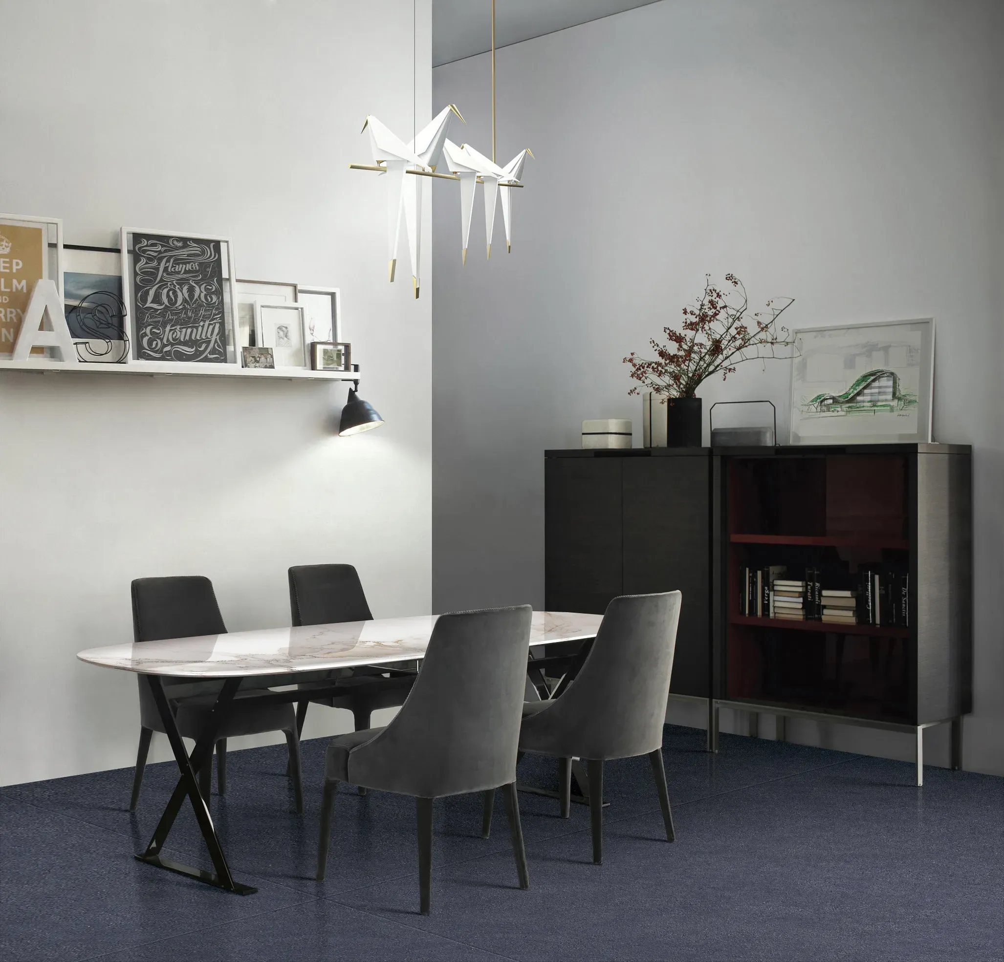 Calacatta Golden dining tabletop in a contemporary interior