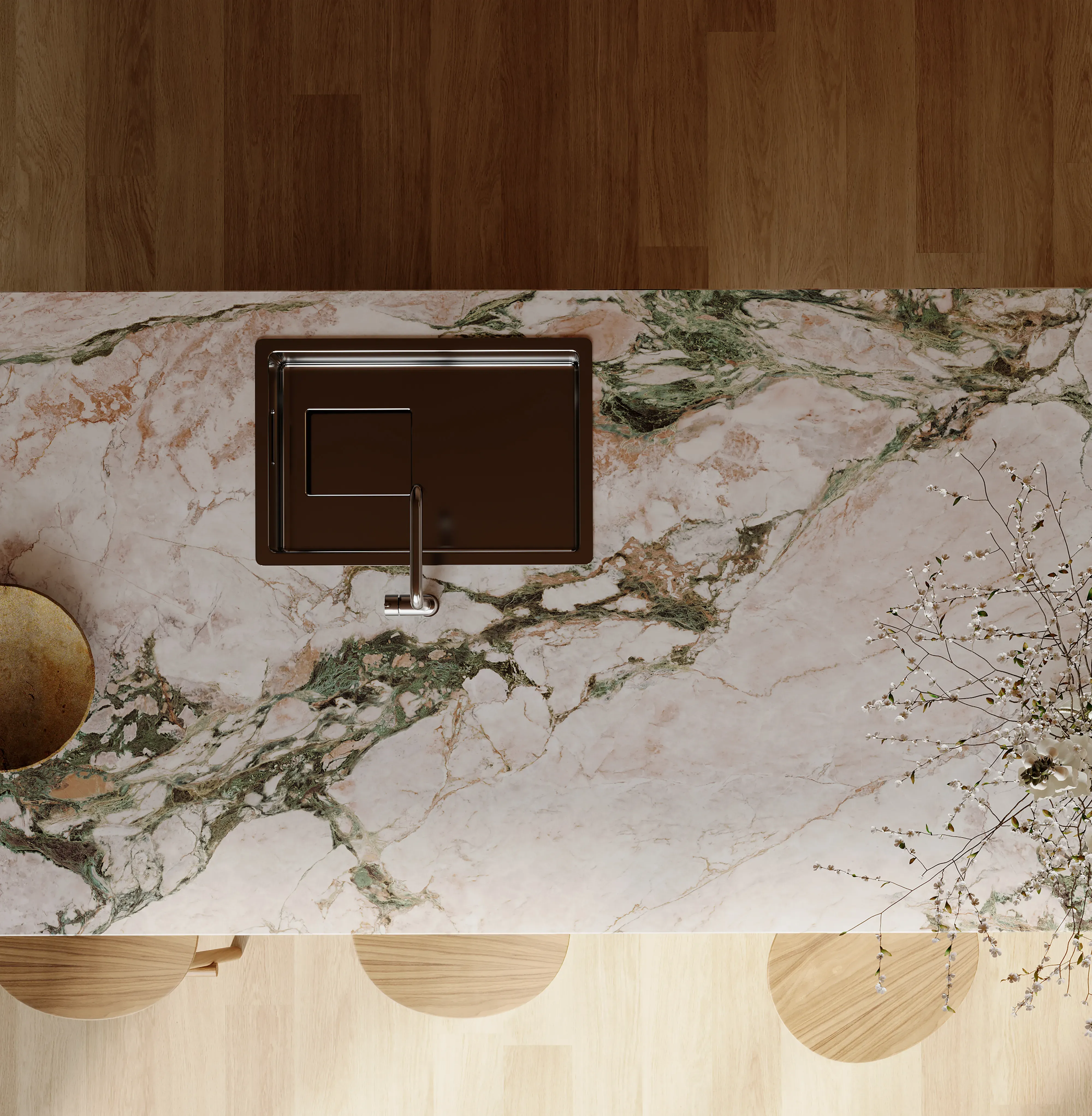 Overhead view of a Four Season porcelain countertop