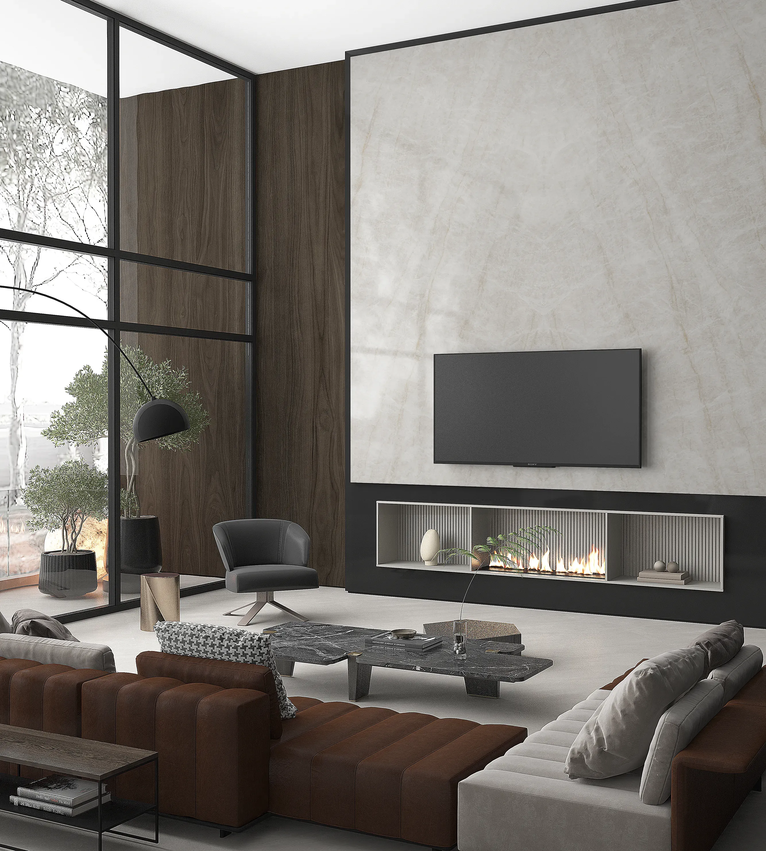Taj Mahal Pearl porcelain living room feature wall