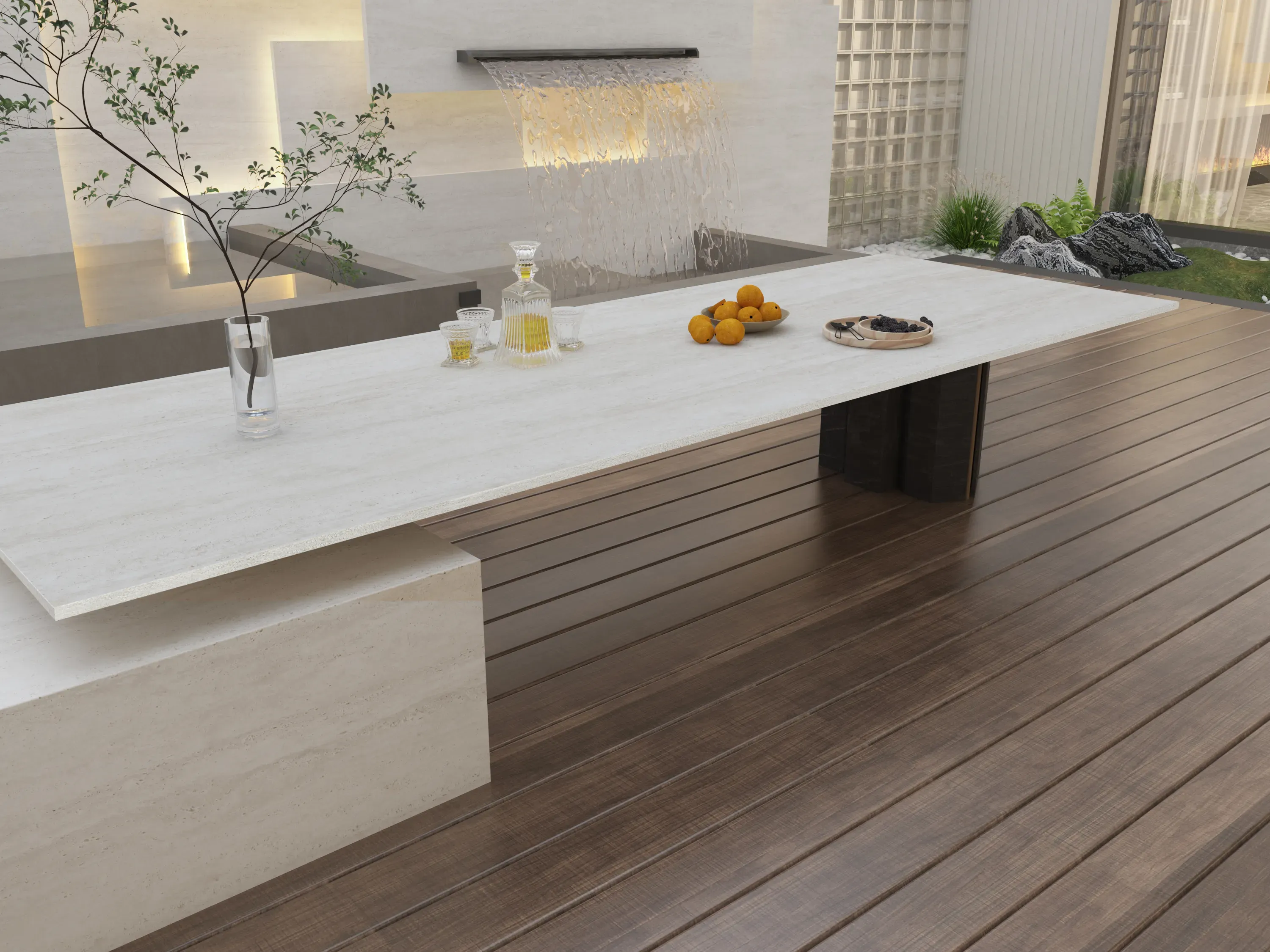 Travertine Chiaro porcelain outdoor entertaining table