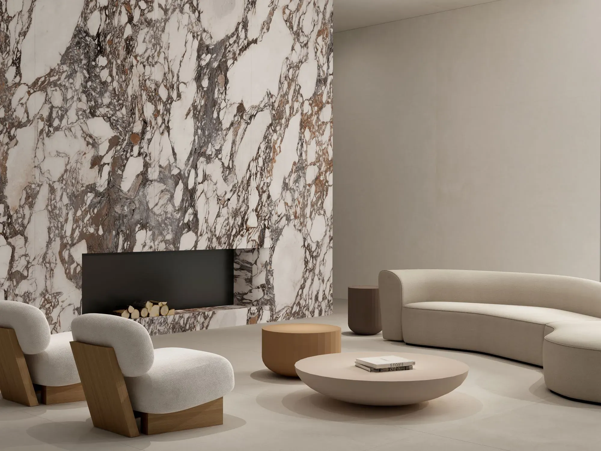 Viola Rosso porcelain fireplace feature wall