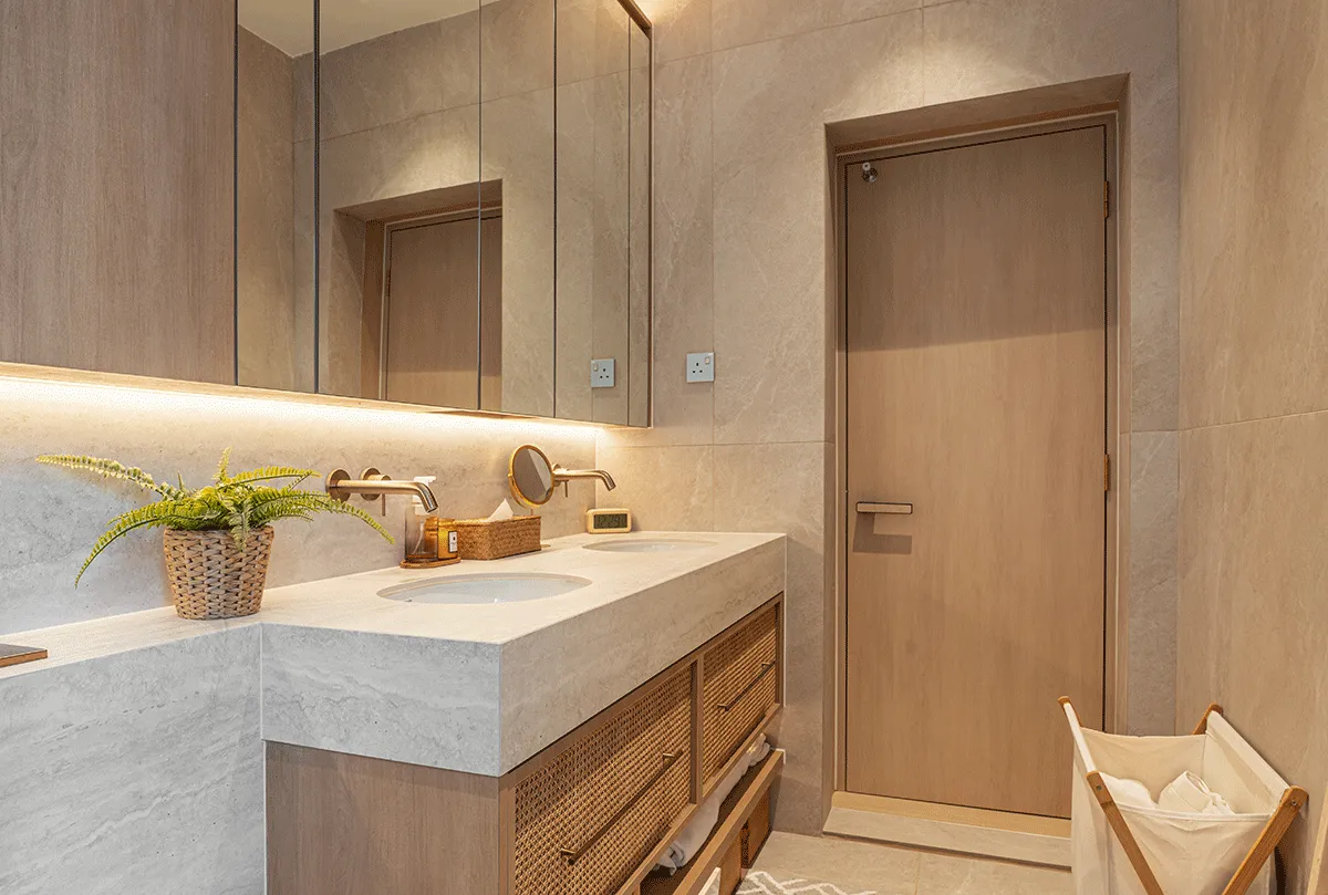 Bathroom vanity basin crafted from Travertine White